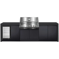 Crossray Xplor Silver Outdoor Kitchen with 4 Burner Built-In Gas BBQ, Single Fridge and Black Sintered Stone Benchtops GD4KB-09