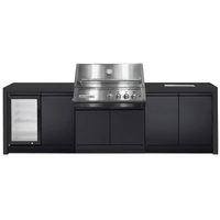 Crossray Xplor Silver Outdoor Kitchen with 4 Burner Built-In Gas BBQ, Sink, Single Fridge and Black Sintered Stone Benchtops GD4KB-10