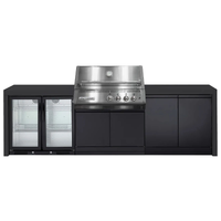 Crossray Xplor Silver Outdoor Kitchen with 4 Burner Built-In Gas BBQ, Double Fridge and Black Sintered Stone Benchtops GD4KB-11