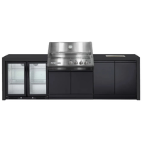 Crossray Xplor Silver Outdoor Kitchen with 4 Burner Built-In Gas BBQ, Sink, Double Fridge and Black Sintered Stone Benchtops GD4KB-12