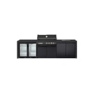 Crossray XPlor Black 4B BBQ Kitchen with Double Fridge Sink Benchtop with Side Burner Black Sintered Stone with Waterfall Ends GD4KB-13