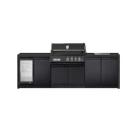 Crossray XPlor Black 4B BBQ Kitchen with Single Fridge Sink Benchtop with Side Burner Black Sintered Stone with Waterfall Ends GD4KB-14
