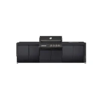 Crossray XPlor Black 4B BBQ Kitchen Sink Benchtop with Side Burner Black Sintered Stone with Waterfall Ends GD4KB-15