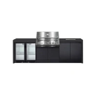 Crossray XPlor Stainless Steel 4B BBQ Kitchen with Double Fridge Sink Benchtop with Side Burner Black Sintered Stone with Waterfall Ends GD4KB-16