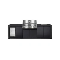 Crossray XPlor Stainless Steel 4B BBQ Kitchen with Single Fridge Sink Benchtop with Side Burner Black Sintered Stone with Waterfall Ends GD4KB-17