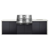 Crossray Xplor Silver Outdoor Kitchen with 4 Burner Built-In Gas BBQ, Sink and White Sintered Stone Benchtops GD4KW-02