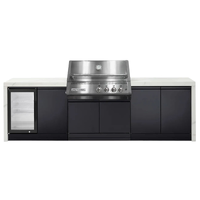 Crossray Xplor Silver Outdoor Kitchen with 4 Burner Built-In Gas BBQ, Single Fridge and White Sintered Stone Benchtops GD4KW-03