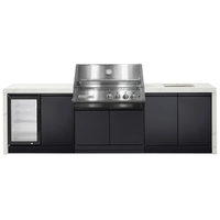 Crossray Xplor Silver Outdoor Kitchen with 4 Burner Built-In Gas BBQ, Sink, Single Fridge and White Sintered Stone Benchtops GD4KW-04