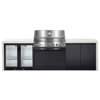 Crossray Xplor Silver Outdoor Kitchen with 4 Burner Built-In Gas BBQ, Double Fridge and White Sintered Stone Benchtops GD4KW-05