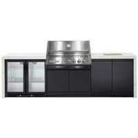 Crossray Xplor Silver Outdoor Kitchen with 4 Burner Built-In Gas BBQ, Sink, Double Fridge and White Sintered Stone Benchtops GD4KW-06