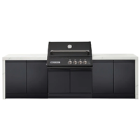 Crossray Xplor Black Outdoor Kitchen with 4 Burner Built-In Gas BBQ and White Sintered Stone Benchtops GD4KW-07