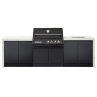 Crossray Xplor Black Outdoor Kitchen with 4 Burner Built-In Gas BBQ, Sink and White Sintered Stone Benchtops GD4KW-08