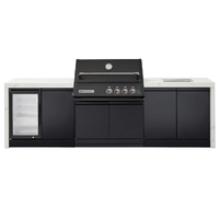 Crossray Xplor Black Outdoor Kitchen with 4 Burner Built-In Gas BBQ, Sink, Single Fridge and White Sintered Stone Benchtops GD4KW-10
