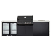 Crossray Xplor Black Outdoor Kitchen with 4 Burner Built-In Gas BBQ, Sink, Double Fridge and White Sintered Stone Benchtops GD4KW-12
