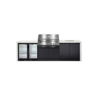 Crossray XPlor Stainless Steel 4B BBQ Kitchen with Double Fridge Sink Benchtop with Side Burner White Sintered Stone with Waterfall Ends GD4KW-13