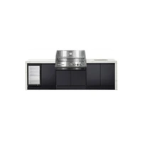 Crossray XPlor Stainless Steel 4B BBQ Kitchen with Single Fridge Sink Benchtop with Side Burner White Sintered Stone with Waterfall Ends GD4KW-14