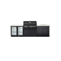 Crossray XPlor Black 4B BBQ Kitchen with Double Fridge Sink Benchtop with Side Burner White Sintered Stone with Waterfall Ends GD4KW-16