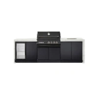 Crossray XPlor Black 4B BBQ Kitchen with Single Fridge Sink Benchtop with Side Burner White Sintered Stone with Waterfall Ends GD4KW-17