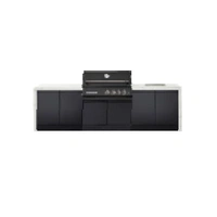Crossray XPlor Black 4B BBQ Kitchen Sink Benchtop with Side Burner White Sintered Stone with Waterfall Ends GD4KW-18