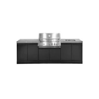Crossray XPlor Silver 4B BBQ Kitchen 2x Double Side Cabinets Sink Benchtop with SS Under Bench Sink Grey Sintered Stone GD4SSKG-02