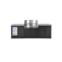 Crossray XPlor Silver 4B BBQ Kitchen with Single Fridge Sink Benchtop with SS Under Bench Sink Grey Sintered Stone GD4SSKG-04