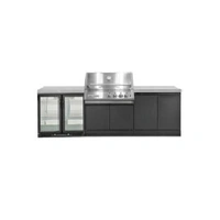 Crossray XPlor Silver 4B BBQ Kitchen with Double Fridge 2x Flat Benchtops Grey Sintered Stone GD4SSKG-05
