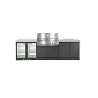 Crossray XPlor Silver 4B BBQ Kitchen with Double Fridge Sink Benchtop with SS Under Bench Sink Grey Sintered Stone GD4SSKG-06