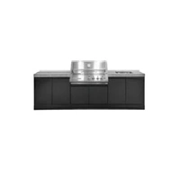 Crossray XPlor Silver 4B BBQ Kitchen 2x Double Side Cabinets Sink Benchtop with Side Burner Grey Sintered Stone GD4SSKG-07