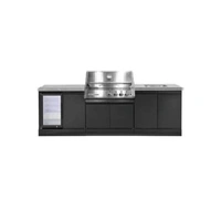 Crossray XPlor Silver 4B BBQ Kitchen with Single Fridge Sink Benchtop with Side Burner Grey Sintered Stone GD4SSKG-08