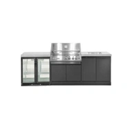 Crossray XPlor Silver 4B BBQ Kitchen with Double Fridge Sink Benchtop with Side Burner Grey Sintered Stone GD4SSKG-09