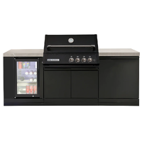 Crossray Xplor Black Mini Outdoor Kitchen with 4 Burner Built-In Gas BBQ and Single Fridge GD4XKBLK-1