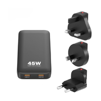 Gecko 45W GAN Dual USB-C Slim Wall Charger Black w/ Travel Adaptors GG520102