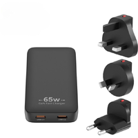 Gecko 65W GAN Dual USB-C Slim Wall Charger Black w/ Travel Adaptors GG520103
