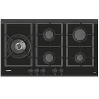 90cm 5-Burner Gas on Black Glass Cooktop.  Cast Iron Trivets, Wok Burner, Flame Fail