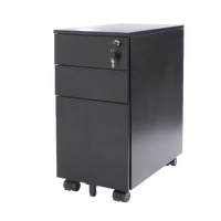Rapidline 3 Drawer Slimline Steel Mobile Pedestal - Black Powder Coat GSP3-BL