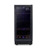 FREE STANDING MATT BLACK MK11 WINE COOLER. MATT BLACK DOOR FRAME, MATT BLACK DIAMOND CUT KICK PLATE, 4 PULL OUT SHELVES WITH MATT FRONT COVERS, BLACK 