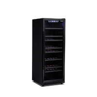 FREE STANDING MATT BLACK MK11 WINE COOLER. MATT BLACK DOOR FRAME, MATT BLACK DIAMOND CUT KICK PLATE, 8 PULL OUT SHELVES WITH MATT FRONT COVERS, BLACK 