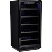 FREE STANDING MATT BLACK MK11 WINE COOLER. MATT BLACK DOOR FRAME, MATT BLACK DIAMOND CUT KICK PLATE, 5 PULL OUT SHELVES WITH MATT FRONT COVERS, BLACK 