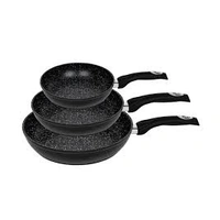 HEALTHY CHOICE 3PIECE FORGED FRYING PAN SET, BLACK MARBLE NON STICK COATING