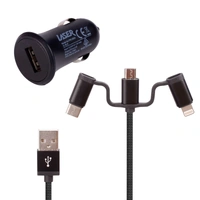 Laser 2.4A Car Charger with 3-in-1 Charging Cable Black PW-UB243C-BLK
