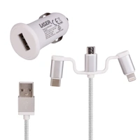 Laser 2.4A Car Charger with 3-in-1 Charging Cable White PW-UB243C-WHT