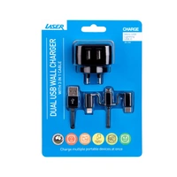 Laser Dual USB AC Charger with 3-in-1 Charging Cable Black PW-UB483C-BLK