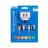Laser Dual USB AC Charger with 3-in-1 Charging Cable White PW-UB483C-WHT