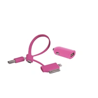 Laser 2.4A Car Charger with 3-in-1 Charging Cable Pink PW-USB24F-PNK