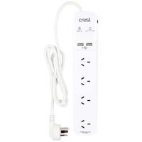 CREST POWER BOARD 4 SOCKET 2 USB SURGE PROTECTED