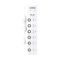 CREST POWER BOARD 6 SOCKET 6 SWITCH 2 USB SURGE PROTECTED