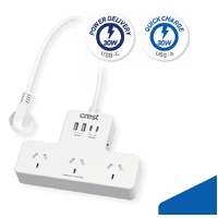 Crest 3 Socket Surge Power Hub 4 USB 2C+2A 30W 0.9m PWW14401