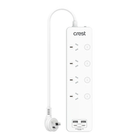 Crest 4 Socket Switched Surge Power Board 4 USB 2C+2A 30W 1m PWW14406