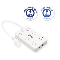 Crest 6 Socket 1 Switch Surge Power Hub 4 USB 2C+2A 30W 1m PWW14412