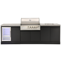 Crossray X-Origin Outdoor Kitchen with 4 Burner Built-In Gas BBQ, Sink, Single Fridge and Grey Sintered Stone Benchtops TC4K-08